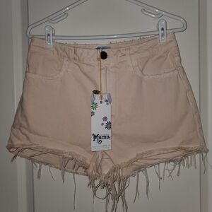 Show Me Your Mumu, 29, Women's Cream Frayed Hem Shorts